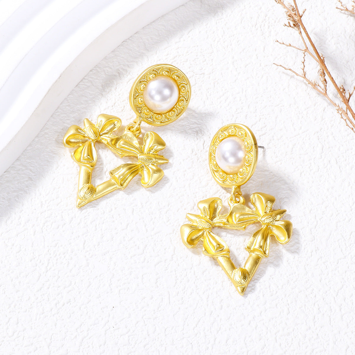 Wholesale Valentine's Day Butterfly Combination Gold Triangle Earrings